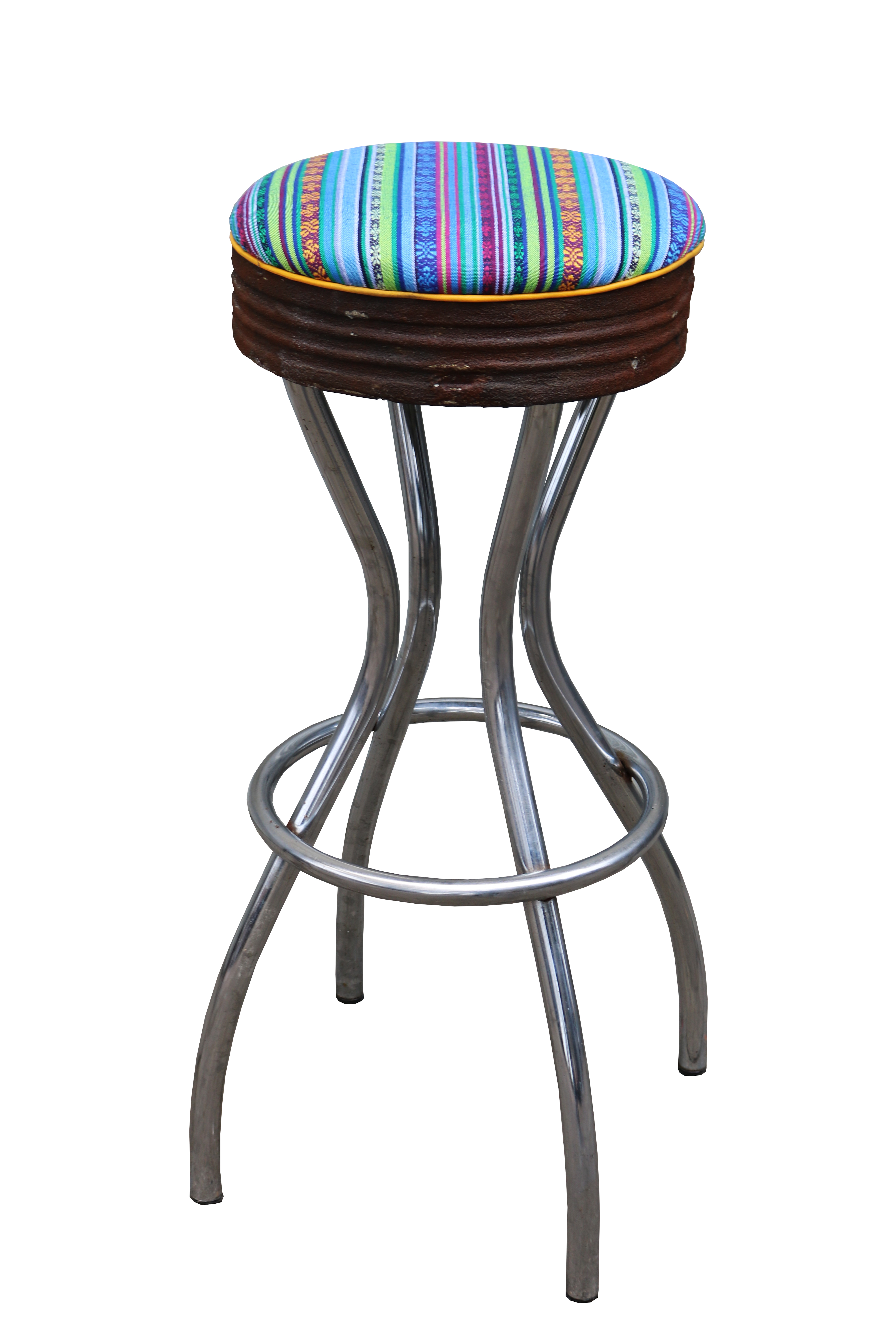 Barhocker "Vintage-Style" Rost, Chrome & bunte Polster